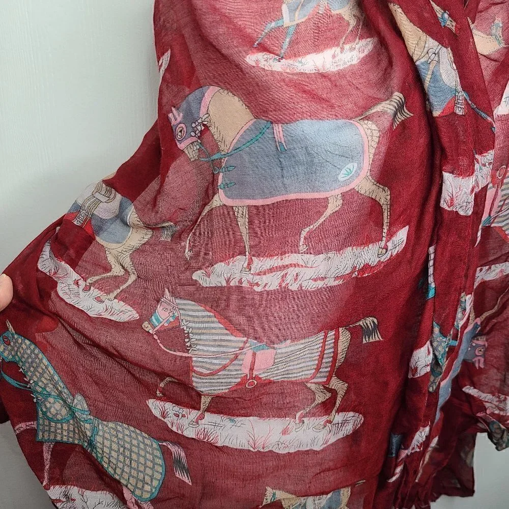 Burgundy Horses in Armour Barding Infinity Scarf